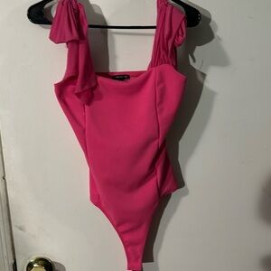 Hot pink body suit xs, tank top style with bow on shoulders